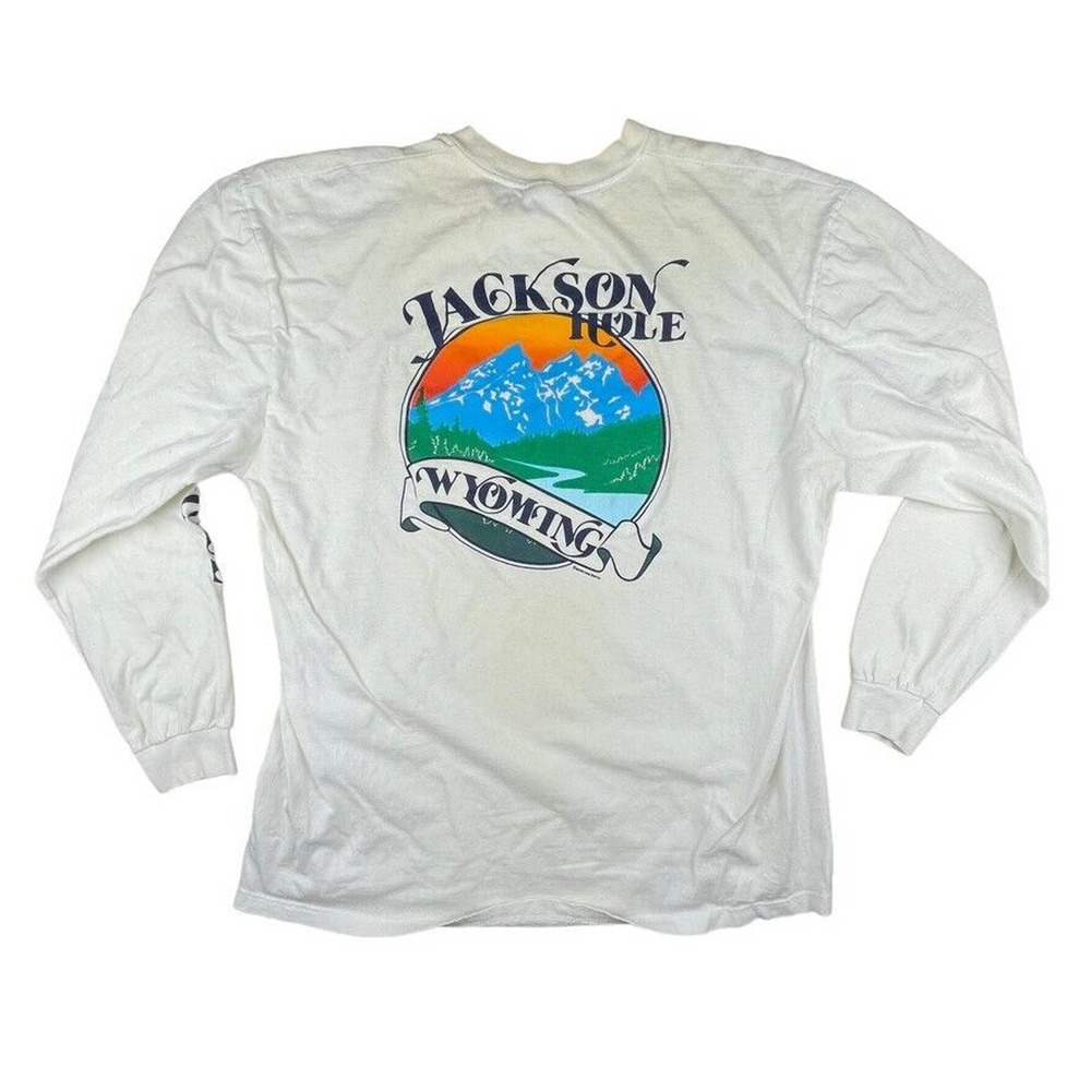 1985 Jackson Hole Wyoming vintage long sleeve t-shirt Wild West 80s men's XL